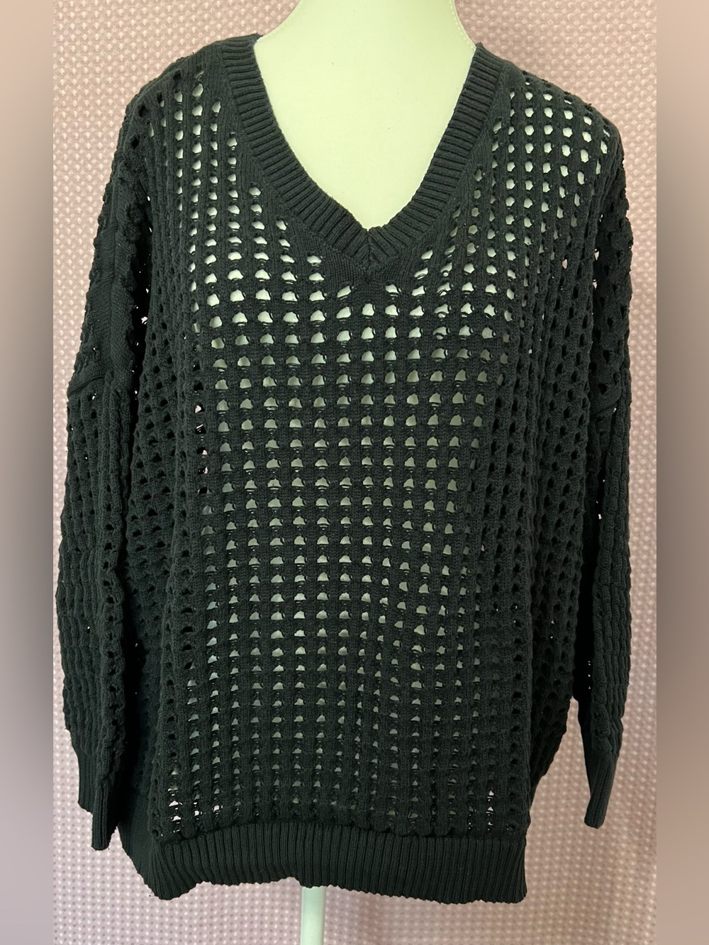 Dkny Black Open-Weave V-Neck Top